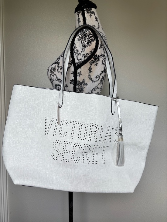 Victoria's Secret Handbags - Victoria's Secret White Perforated Logo Tote with Tassel beach o every day bag